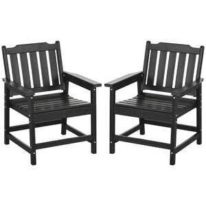 Outsunny All-Weather Patio Chairs Set of 2, HDPE Patio Dining Chair Set, Heavy Duty Wood-Like Outdoor Furniture for Garden, Backyard, Deck, Porch, Lawn, Black