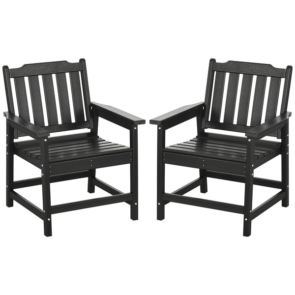 Outsunny All-Weather Patio Chairs Set of 2, HDPE Patio Dining Chair Set, Heavy Duty Wood-Like Outdoor Furniture for Garden, Backyard, Deck, Porch, Lawn, Black