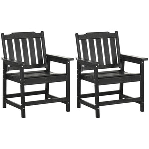 Outsunny All-Weather Patio Chairs Set of 2, HDPE Patio Dining Chair Set, Heavy Duty Wood-Like Outdoor Furniture for Garden, Backyard, Deck, Porch, Lawn, Black