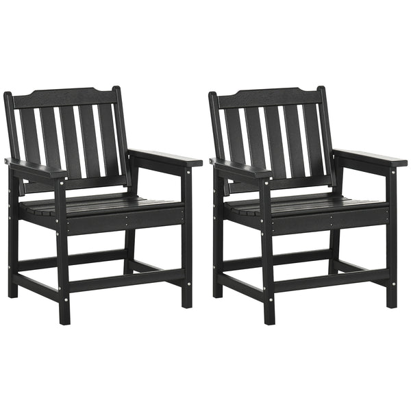 Outsunny All-Weather Patio Chairs Set of 2, HDPE Patio Dining Chair Set, Heavy Duty Wood-Like Outdoor Furniture for Garden, Backyard, Deck, Porch, Lawn, Black