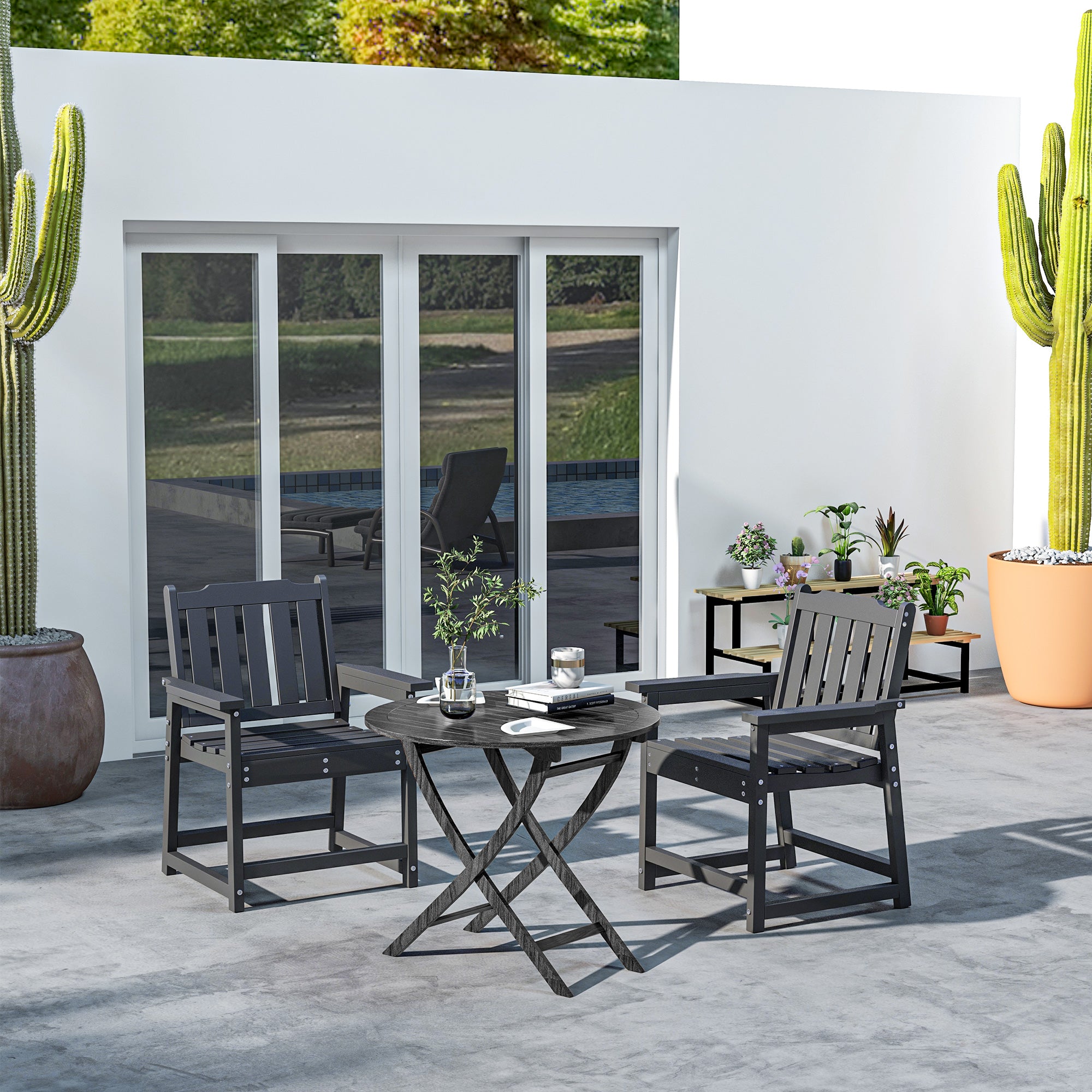 Outsunny 2-Piece HDPE Patio Dining Chairs, Heavy Duty Wood-Like