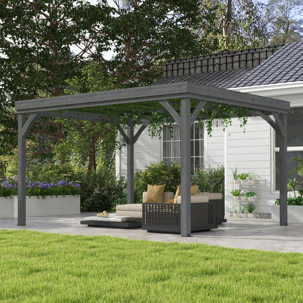 Outsunny 10' x 12' Outdoor Pergola, Wood Gazebo Grape Trellis with Concrete Anchors for Climbing Plant Support at Garden, Patio, Backyard, Deck, Gray