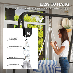 Hammock Swing Chair, Outdoor Hanging Chair with Large Cushion, Cotton Rope Weaving Macrame Swing with Chain, 265 LBS Capacity for Indoor, Outdoor, Bedroom, Patio, Balcony, Blue and White