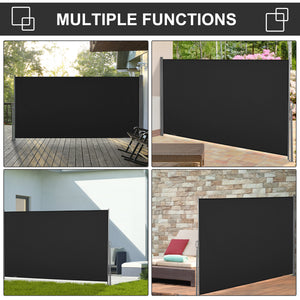 118" x 63" Retractable Side Awning Patio Outdoor Folding Privacy Screen with Resistance to UV Rays & Wind, Black