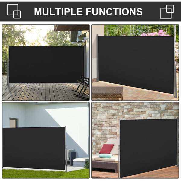 118" x 63" Retractable Side Awning Patio Outdoor Folding Privacy Screen with Resistance to UV Rays & Wind, Black