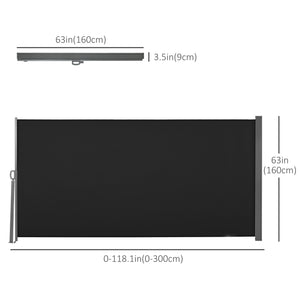 118" x 63" Retractable Side Awning Patio Outdoor Folding Privacy Screen with Resistance to UV Rays & Wind, Black