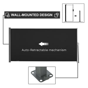 118" x 63" Retractable Side Awning Patio Outdoor Folding Privacy Screen with Resistance to UV Rays & Wind, Black