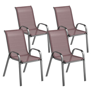 Outsunny Outdoor Dining Chairs Set of 4, Stackable Patio Dining Chairs, High Back Outdoor Patio Chairs with Breathable Mesh Seat, Metal Frame for Garden Lawn Backyard, Brown