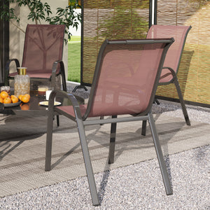 Outsunny Outdoor Dining Chairs Set of 4, Stackable Patio Dining Chairs, High Back Outdoor Patio Chairs with Breathable Mesh Seat, Metal Frame for Garden Lawn Backyard, Brown