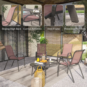 Outsunny Outdoor Dining Chairs Set of 4, Stackable Patio Dining Chairs, High Back Outdoor Patio Chairs with Breathable Mesh Seat, Metal Frame for Garden Lawn Backyard, Brown