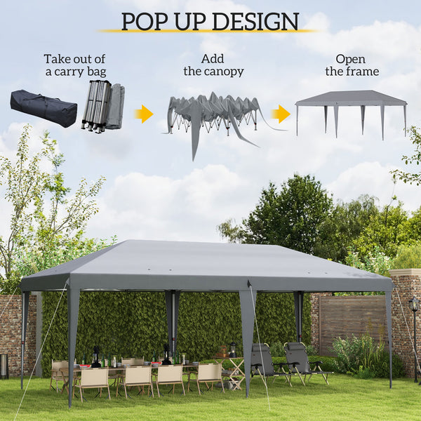Pop Up Gazebo 3 x 6m, Foldable Canopy Tent, Height Adjustable Wedding Awning Canopy w/ Carrying Bag, Grey