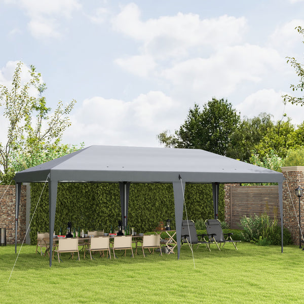 Pop Up Gazebo 3 x 6m, Foldable Canopy Tent, Height Adjustable Wedding Awning Canopy w/ Carrying Bag, Grey