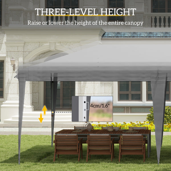 Pop Up Gazebo 3 x 6m, Foldable Canopy Tent, Height Adjustable Wedding Awning Canopy w/ Carrying Bag, Grey