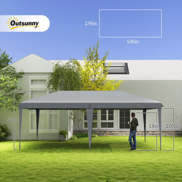 Pop Up Gazebo 3 x 6m, Foldable Canopy Tent, Height Adjustable Wedding Awning Canopy w/ Carrying Bag, Grey