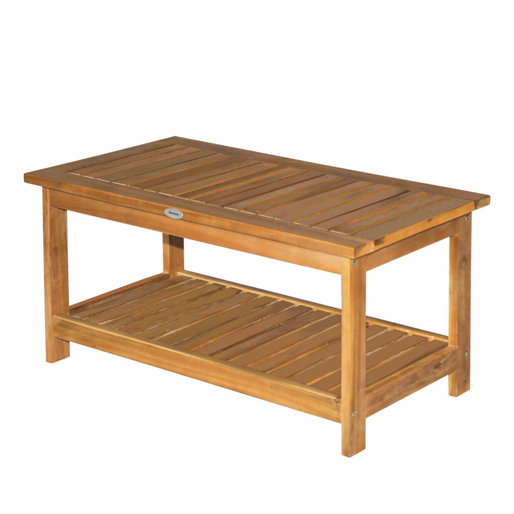 Wooden Garden Coffee Table, Outdoor Side Table with Bottom Storage Shelf for Patio, Deck, Lawn, Garden, 90 x 45 x 43 cm, Teak