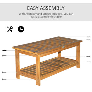 Wooden Garden Coffee Table, Outdoor Side Table with Bottom Storage Shelf for Patio, Deck, Lawn, Garden, 90 x 45 x 43 cm, Teak