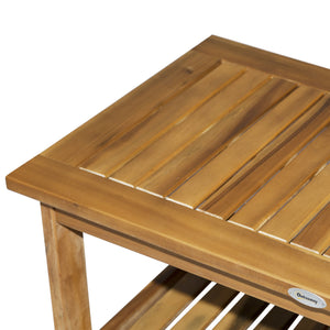 Wooden Garden Coffee Table, Outdoor Side Table with Bottom Storage Shelf for Patio, Deck, Lawn, Garden, 90 x 45 x 43 cm, Teak