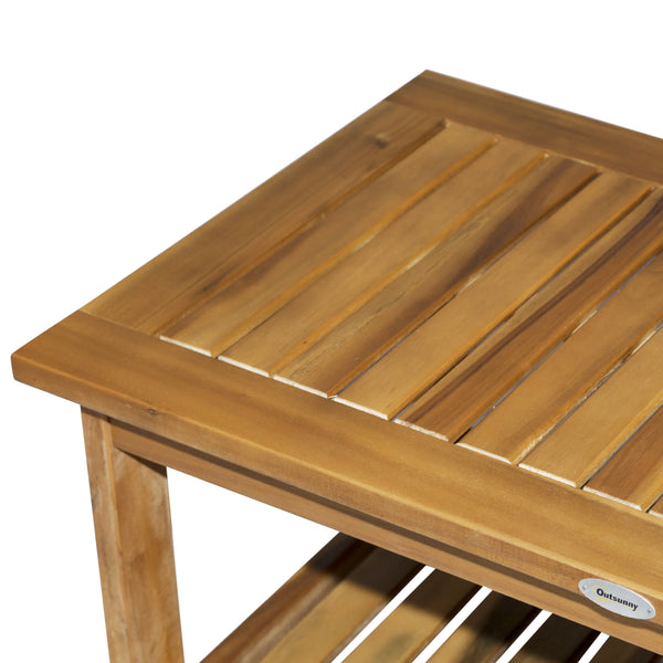 Wooden Garden Coffee Table, Outdoor Side Table with Bottom Storage Shelf for Patio, Deck, Lawn, Garden, 90 x 45 x 43 cm, Teak