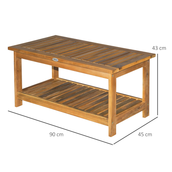 Wooden Garden Coffee Table, Outdoor Side Table with Bottom Storage Shelf for Patio, Deck, Lawn, Garden, 90 x 45 x 43 cm, Teak