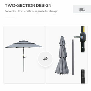 Outsunny 9FT 3 Tiers Patio Umbrella Outdoor Market Umbrella with Crank, Push Button Tilt for Deck, Backyard and Lawn, Dark Gray