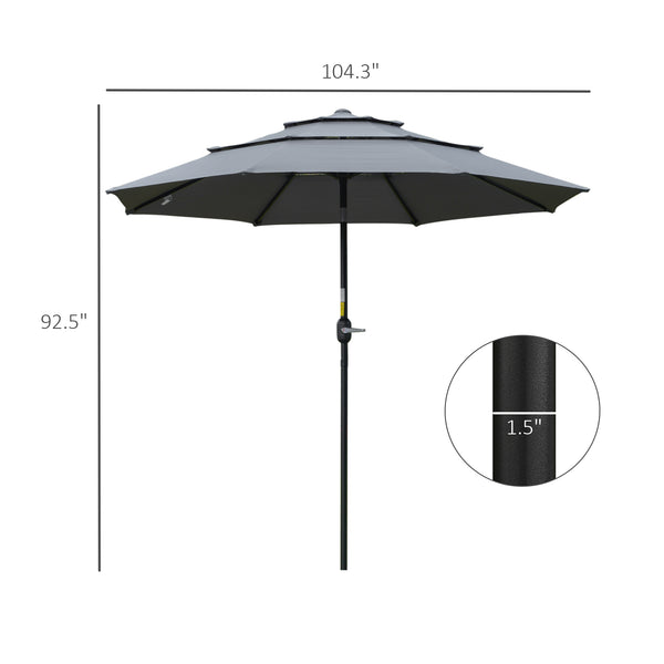 Outsunny 9FT 3 Tiers Patio Umbrella Outdoor Market Umbrella with Crank, Push Button Tilt for Deck, Backyard and Lawn, Dark Gray