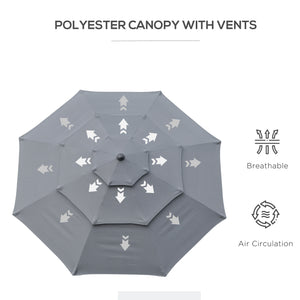 Outsunny 9FT 3 Tiers Patio Umbrella Outdoor Market Umbrella with Crank, Push Button Tilt for Deck, Backyard and Lawn, Dark Gray