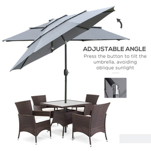 Outsunny 9FT 3 Tiers Patio Umbrella Outdoor Market Umbrella with Crank, Push Button Tilt for Deck, Backyard and Lawn, Dark Gray