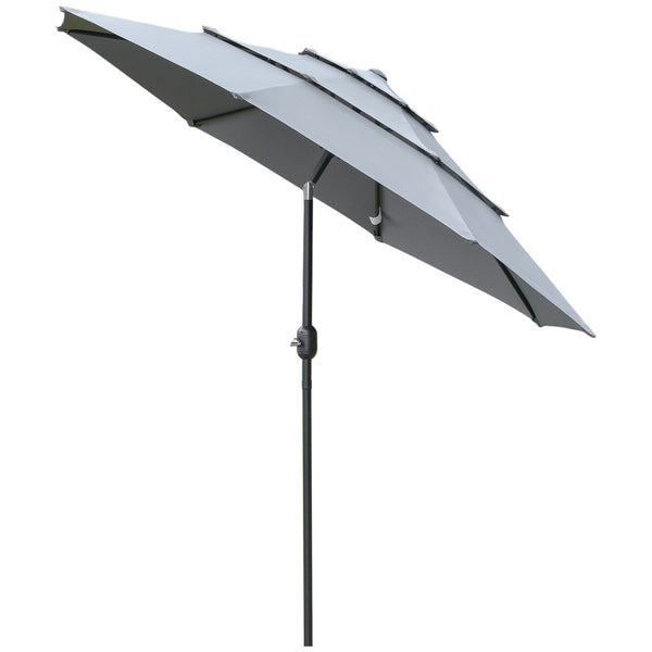 Outsunny 9FT 3 Tiers Patio Umbrella Outdoor Market Umbrella with Crank, Push Button Tilt for Deck, Backyard and Lawn, Dark Gray