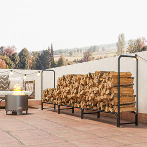 10 ft Firewood Rack with Waterproof Cover, Heavy Duty Metal Log Store Indoors with Steel Chains, Log Storage Holder for Outdoor Indoor Fireplace, Dark Green