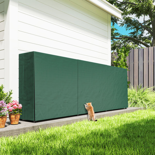 10 ft Firewood Rack with Waterproof Cover, Heavy Duty Metal Log Store Indoors with Steel Chains, Log Storage Holder for Outdoor Indoor Fireplace, Dark Green