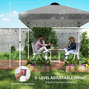 Outsunny 10' x 10' Pop Up Canopy Tent with 2 Half Sidewalls, UV50+ Instant Sun Shelter, Tents for Parties, Height Adjustable, with Wheeled Carry Bag and 4 Sand Bags for Outdoor, Garden, Dark Gray