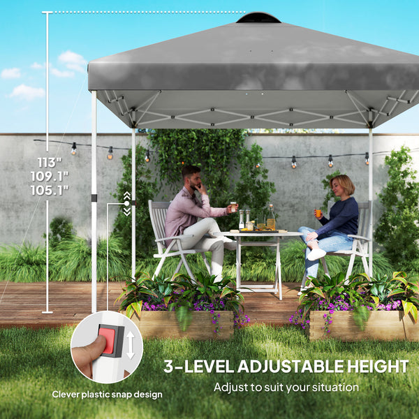 Outsunny 10' x 10' Pop Up Canopy Tent with 2 Half Sidewalls, UV50+ Instant Sun Shelter, Tents for Parties, Height Adjustable, with Wheeled Carry Bag and 4 Sand Bags for Outdoor, Garden, Dark Gray