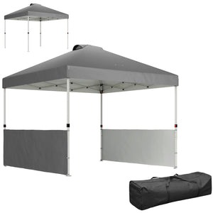 Outsunny 10' x 10' Pop Up Canopy Tent with 2 Half Sidewalls, UV50+ Instant Sun Shelter, Tents for Parties, Height Adjustable, with Wheeled Carry Bag and 4 Sand Bags for Outdoor, Garden, Dark Gray