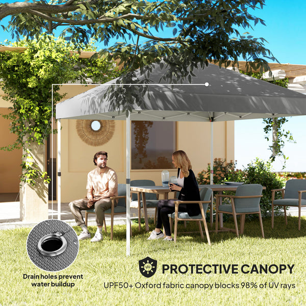 Outsunny 10' x 10' Pop Up Canopy Tent with 2 Half Sidewalls, UV50+ Instant Sun Shelter, Tents for Parties, Height Adjustable, with Wheeled Carry Bag and 4 Sand Bags for Outdoor, Garden, Dark Gray