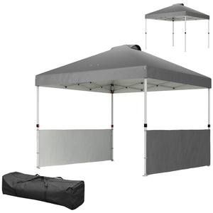 Outsunny 10' x 10' Pop Up Canopy Tent with 2 Half Sidewalls, UV50+ Instant Sun Shelter, Tents for Parties, Height Adjustable, with Wheeled Carry Bag and 4 Sand Bags for Outdoor, Garden, Dark Gray