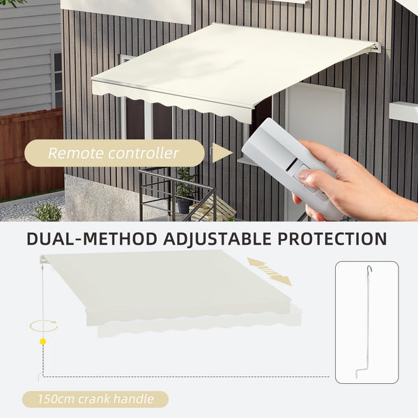 Outsunny 10' x 8' Electric Awning, Retractable Awning, UV Protection Sun Shade Shelter with Remote Controller and Manual Crank Handle for Deck, Balcony, Yard, Cream