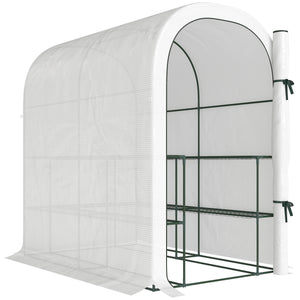 Walk-in Greenhouse with Shelves, Small Greenhouse with Roll-up Door, Garden Plant Growhouse with PE Cover, 123 x 187 x 189 cm, White