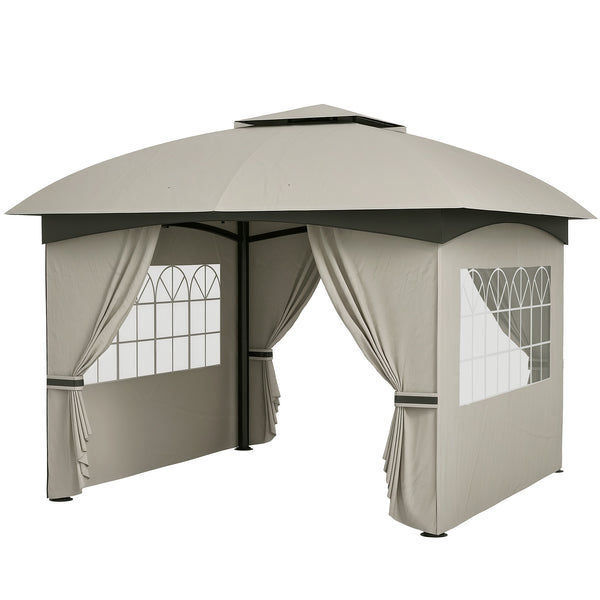 Outsunny 11' x 11' Outdoor Gazebo, Arc Patio Gazebo Canopy Shelter, UV Protected, with Curtains, Church Windows, Double Roof, Galvanized Steel Frame for Lawn, Backyard and Deck, Light Gray