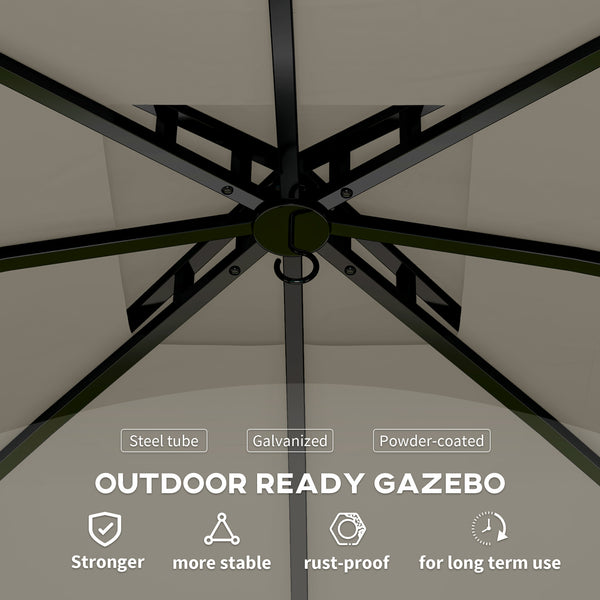 Outsunny 11' x 11' Outdoor Gazebo, Arc Patio Gazebo Canopy Shelter, UV Protected, with Curtains, Church Windows, Double Roof, Galvanized Steel Frame for Lawn, Backyard and Deck, Light Gray