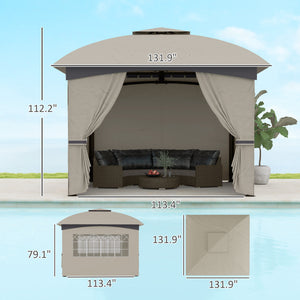 Outsunny 11' x 11' Outdoor Gazebo, Arc Patio Gazebo Canopy Shelter, UV Protected, with Curtains, Church Windows, Double Roof, Galvanized Steel Frame for Lawn, Backyard and Deck, Light Gray