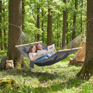 Outdoor Hammock, 2-Person Hammock with Head Pillow and Pad, Wood Spreader Bars, 440 lbs Capacity, for Patio Yard Garden, 128" x 55", Gray