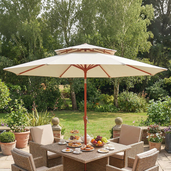 Patio Umbrella with Crank, Double Top Outdoor Market Table Umbrella for Garden, Patio,104'' x 104'', Cream White