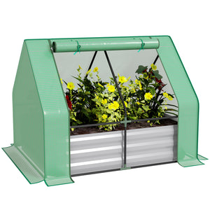 Outsunny Galvanized Raised Garden Bed with Mini Greenhouse Cover, Outdoor Metal Planter Box with Roll-Up Door for Growing Flowers, Fruits, Vegetables, and Herbs, 50" x 37.5" x 36.25", Green