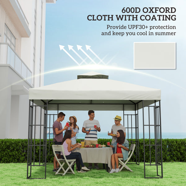 10' x 10' Gazebo Replacement Canopy Cover, 2-Tier Outdoor Gazebo Roof Replacement with Drain Holes, Water Resistant Plastic Coating, 370g/㎡, UPF30+, TOP COVER ONLY, Light Grey