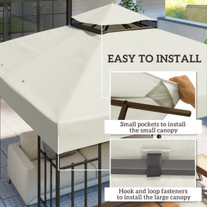 10' x 10' Gazebo Replacement Canopy Cover, 2-Tier Outdoor Gazebo Roof Replacement with Drain Holes, Water Resistant Plastic Coating, 370g/㎡, UPF30+, TOP COVER ONLY, Light Grey
