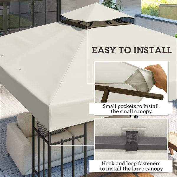 10' x 10' Gazebo Replacement Canopy Cover, 2-Tier Outdoor Gazebo Roof Replacement with Drain Holes, Water Resistant Plastic Coating, 370g/㎡, UPF30+, TOP COVER ONLY, Light Grey