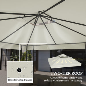 10' x 10' Gazebo Replacement Canopy Cover, 2-Tier Outdoor Gazebo Roof Replacement with Drain Holes, Water Resistant Plastic Coating, 370g/㎡, UPF30+, TOP COVER ONLY, Light Grey