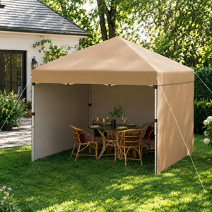 10' x 10' Adjustable Height Pop Up Canopy with Sidewalls, Weight Bags, Carry Bag, Beige
