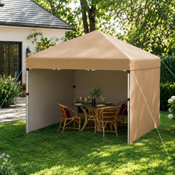10' x 10' Adjustable Height Pop Up Canopy with Sidewalls, Weight Bags, Carry Bag, Beige