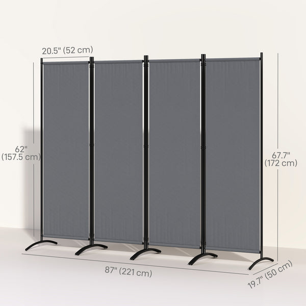 4 Panel Folding Room Divider, 5.6FT Privacy Screen with Wide Feet, Portable Freestanding Room Partition Separator for Home Office Bedroom, Dark Grey
